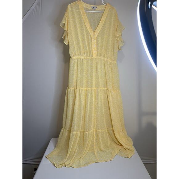 Ava & Viv Women's Yellow Maxi Dress, Plus Size 1X, Sheer Lining, Summery - Picture 1 of 7